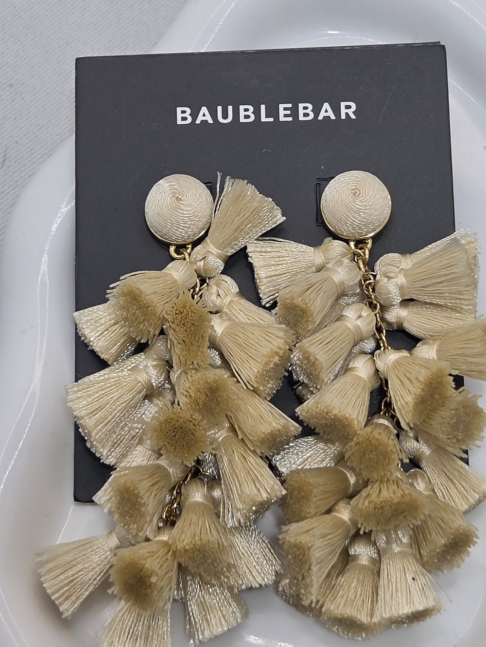 BaubleBar Cream Tiered Tassel Drop Earrings